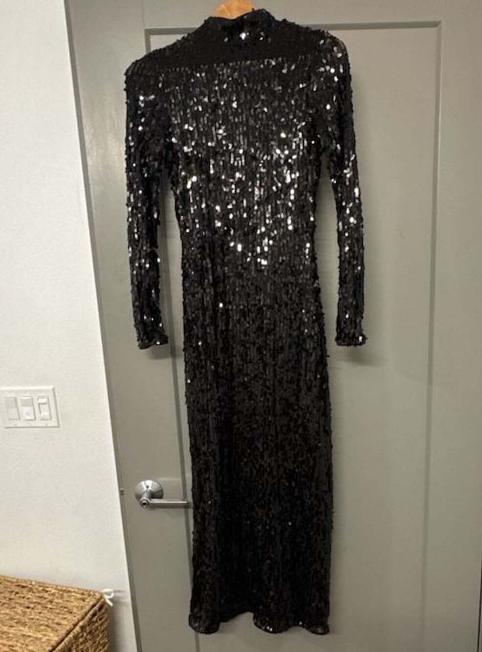 H&M Black Sequin Long Sleeve Mock Neck Maxi Dress